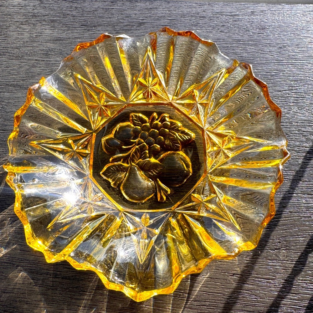 Vintage Cut Crystal Wavy Glass Fruit Flower Candy Dish 8" Diameter